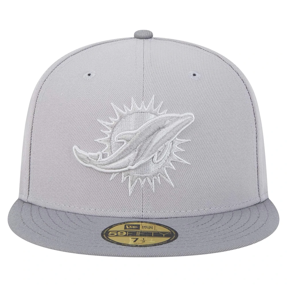 Men's New Era Gray/Graphite Miami Dolphins Iron Cloud 59FIFTY Fitted Hat