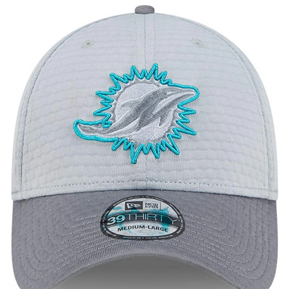 Men's New Era Gray Miami Dolphins 2024 NFL Training Camp 39THIRTY Flex Hat