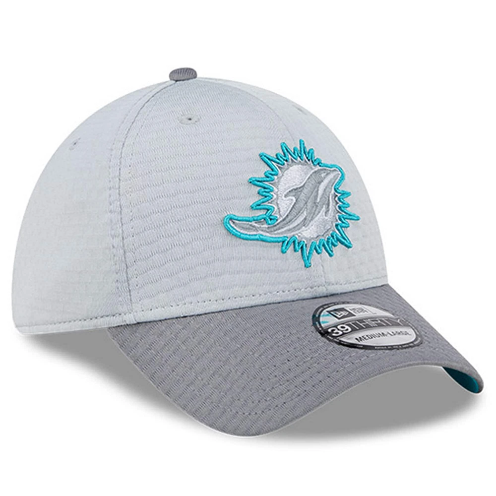 Men's New Era Gray Miami Dolphins 2024 NFL Training Camp 39THIRTY Flex Hat