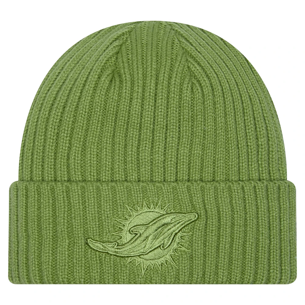 Bonnet tricoté à revers Miami Dolphins vert New Era pour homme