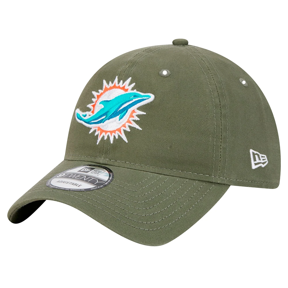 Casquette ajustable Main 9TWENTY pour homme New Era Olive Miami Dolphins