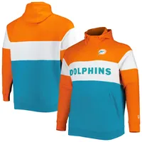 Sweat à capuche raglan Big & Tall Throwback en molleton blocs de couleurs orange/aqua Miami Dolphins New Era pour homme