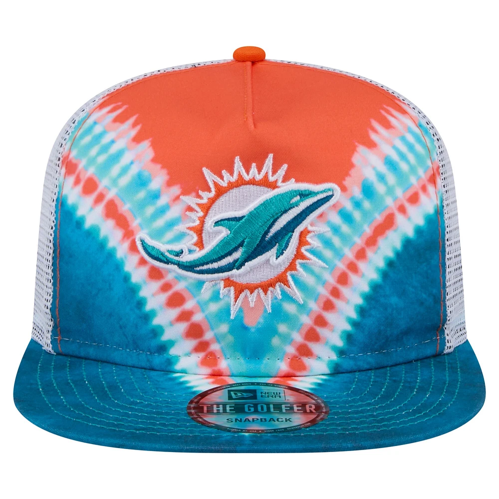 Casquette de golf à visière rabattable orange/aqua Miami Dolphins de New Era pour homme