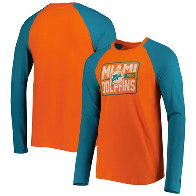 Men's Nike Aqua/Orange Miami Dolphins Historic Raglan Crew