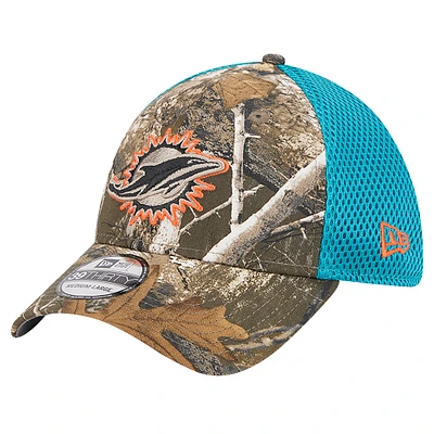 Casquette New Era Realtree Camo/Aqua Miami Dolphins Active 39THIRTY Flex pour homme