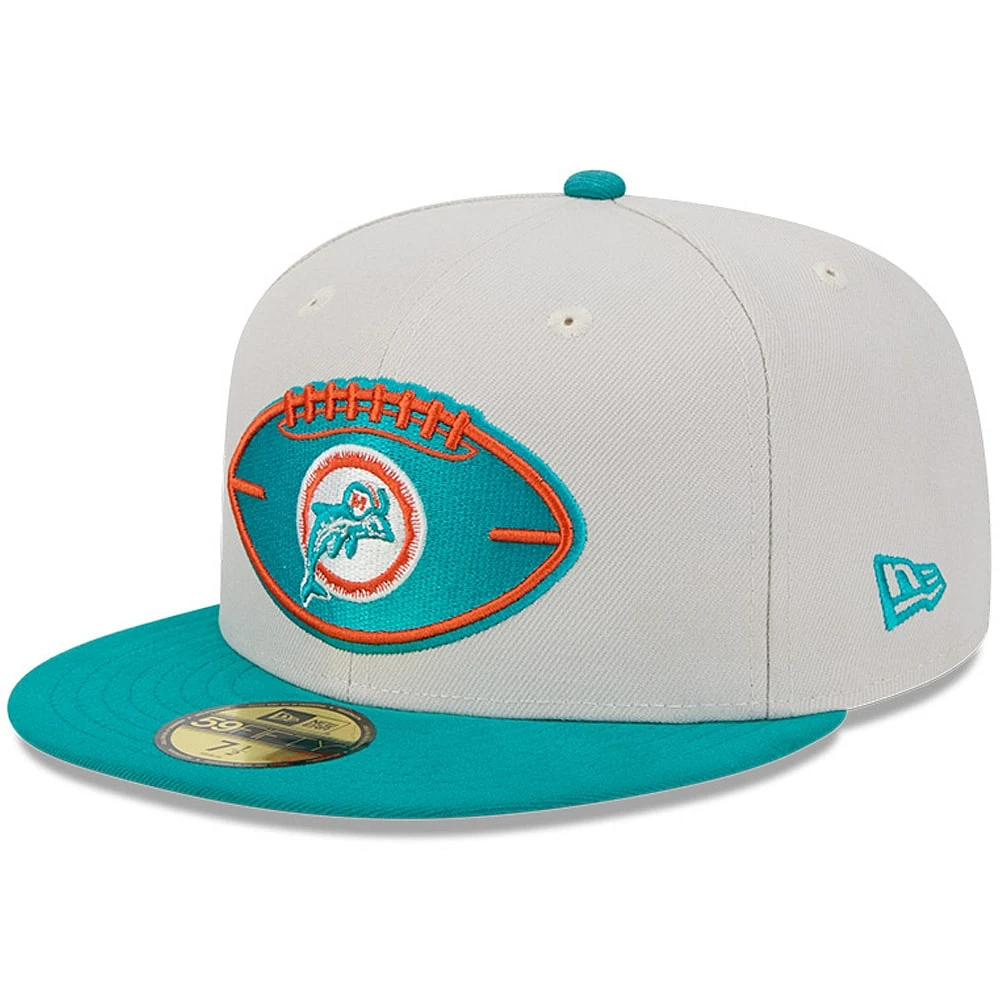 Men's New Era Stone/Aqua Miami Dolphins 2024 Sideline Historic 59FIFTY Fitted Hat