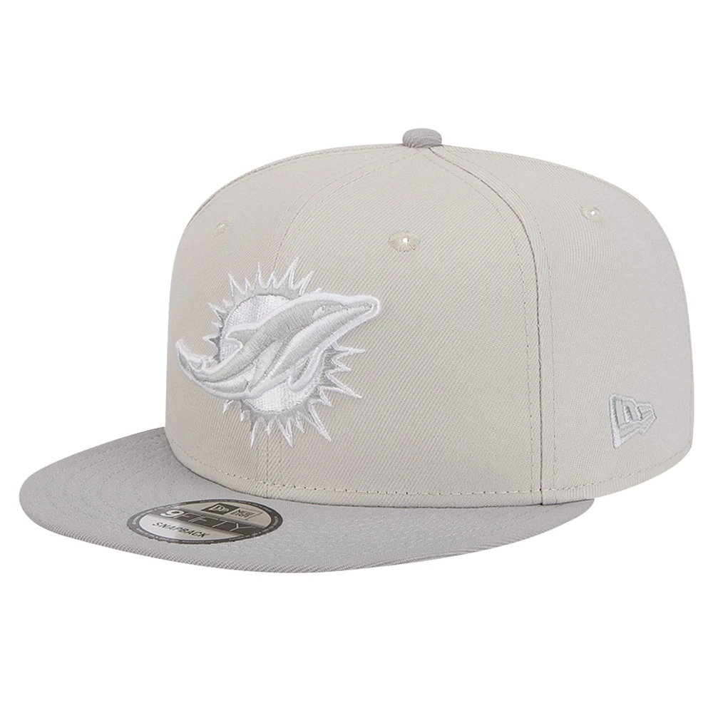 Men's New Era Stone/Gray Miami Dolphins Two-Tone Color Pack 9FIFTY Snapback Hat