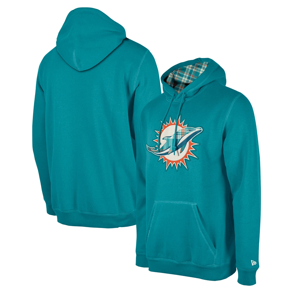 Men's New Era Teal Miami Dolphins 3rd Down Plaid Pullover Hoodie