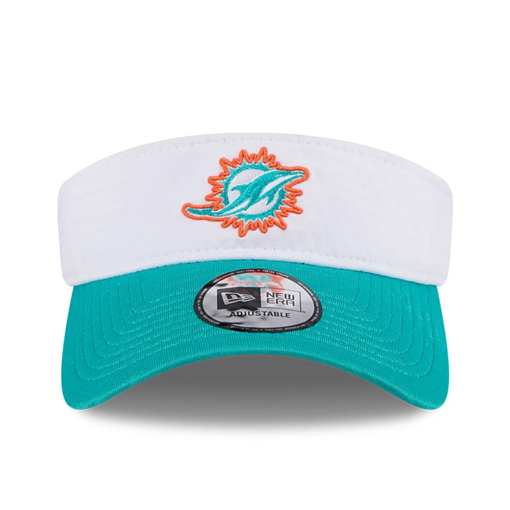 Visière réglable New Era pour hommes, blanc/aqua, Miami Dolphins 2024 NFL Training Camp