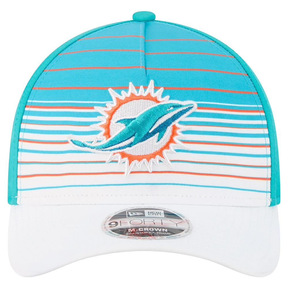 Casquette ajustable New Era blanche/aqua pour homme, modèle Adventure Gradient 9FORTY M-Crown A-Frame des Dolphins de Miami