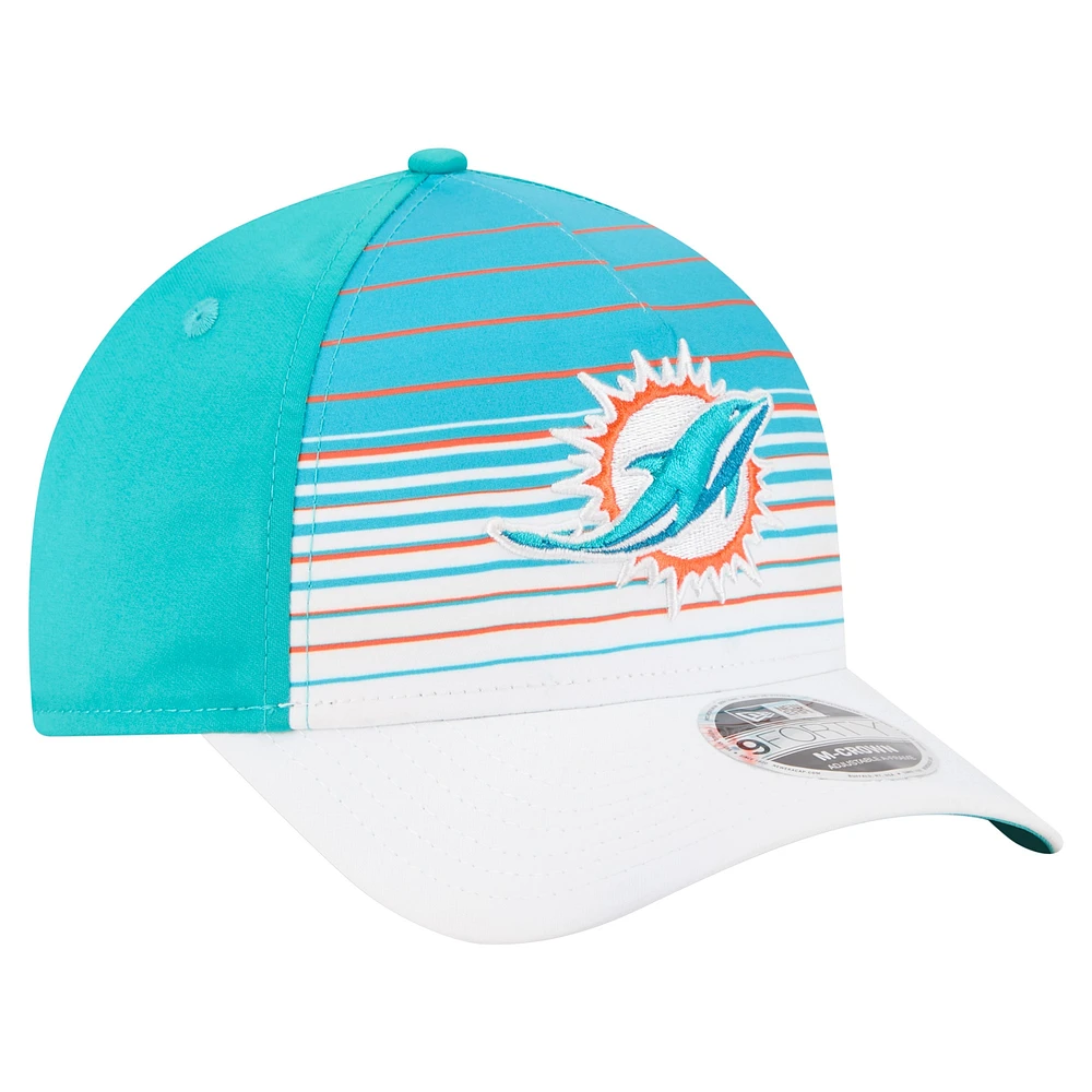 Casquette ajustable New Era blanche/aqua pour homme, modèle Adventure Gradient 9FORTY M-Crown A-Frame des Dolphins de Miami