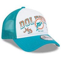 Men's New Era White/Aqua Miami Dolphins Retro Wordmark A-Frame 9FORTY Adjustable Hat