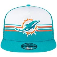 Casquette Snapback 9FIFTY Trucker Snapback rayée blanche/aqua Miami Dolphins New Era pour homme