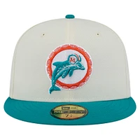Casquette ajustée New Era 59FIFTY blanche/aqua pour homme des Miami Dolphins