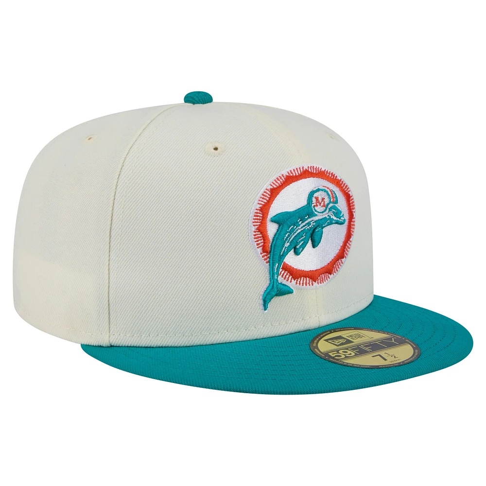 Casquette ajustée New Era 59FIFTY blanche/aqua pour homme des Miami Dolphins