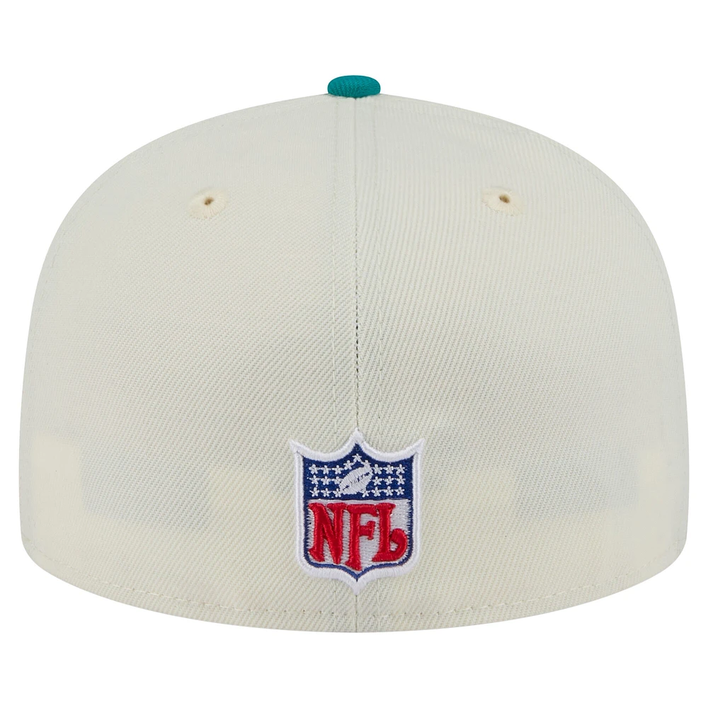 Casquette ajustée New Era 59FIFTY blanche/aqua pour homme des Miami Dolphins
