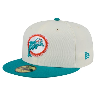 Casquette ajustée New Era 59FIFTY blanche/aqua pour homme des Miami Dolphins