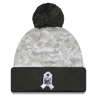 Bonnet en tricot à revers et pompon Miami Dolphins 2024 Salute To Service à motif camouflage numérique New Era blanc/graphite pour homme