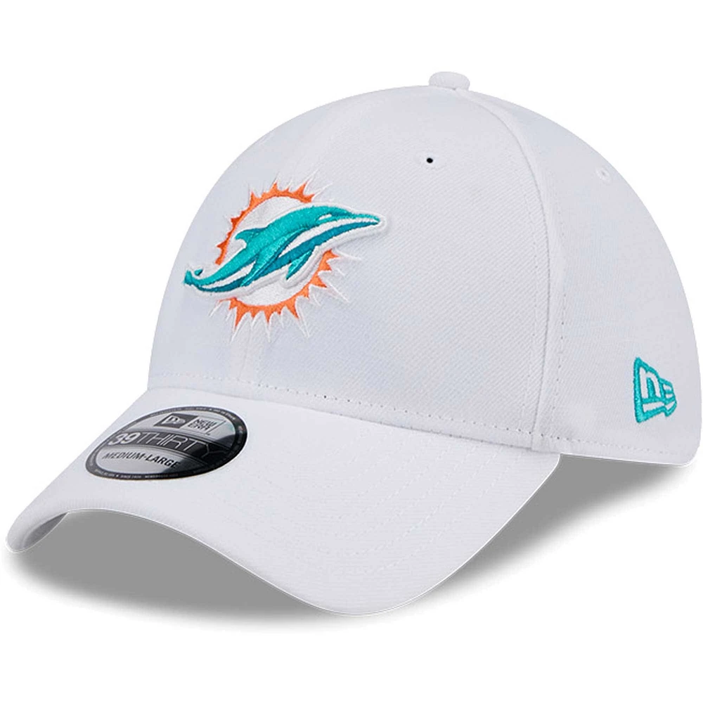 Casquette flexible principale 39THIRTY des Miami Dolphins New Era pour hommes, blanche