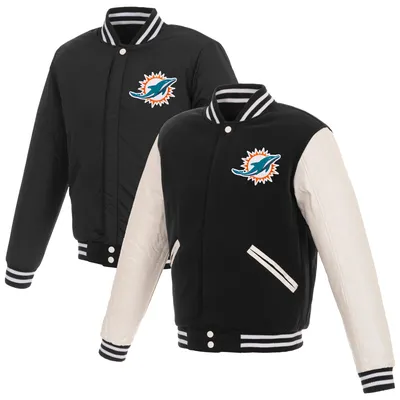 Miami Dolphins NFL Pro Line by Fanatics Branded Reversible Fleece Full-Snap Jacket with Faux Leather Sleeves - Black/White