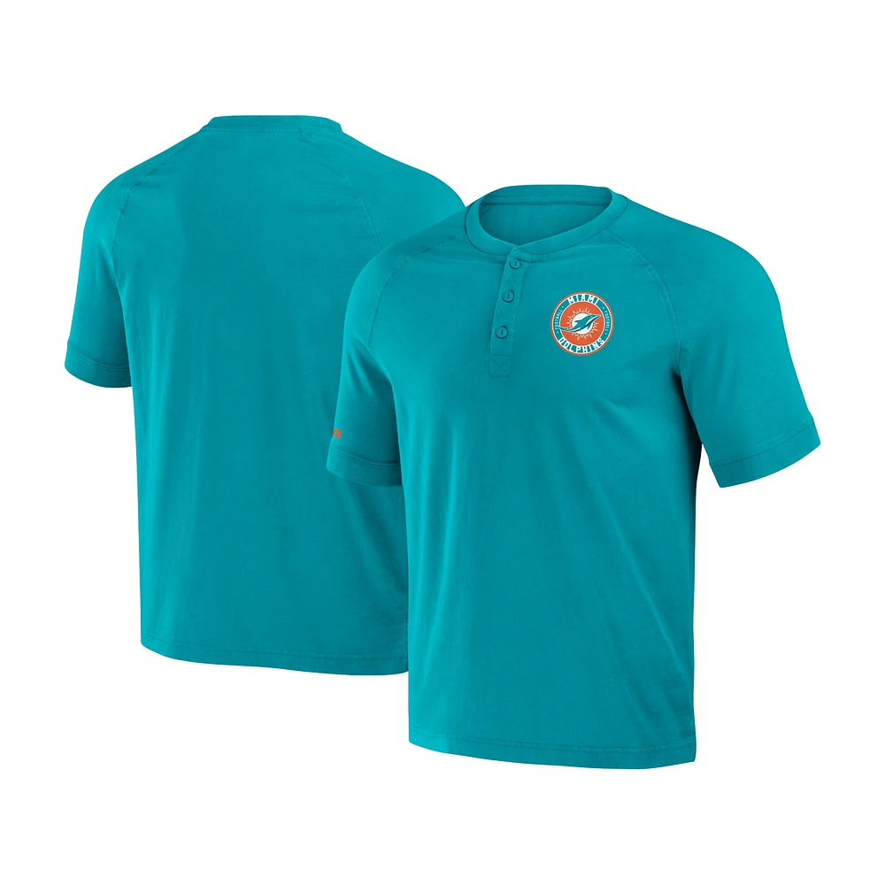 Collection NFL x Darius Rucker by Fanatics Aqua Miami Dolphins T-shirt raglan Henley délavé pour homme