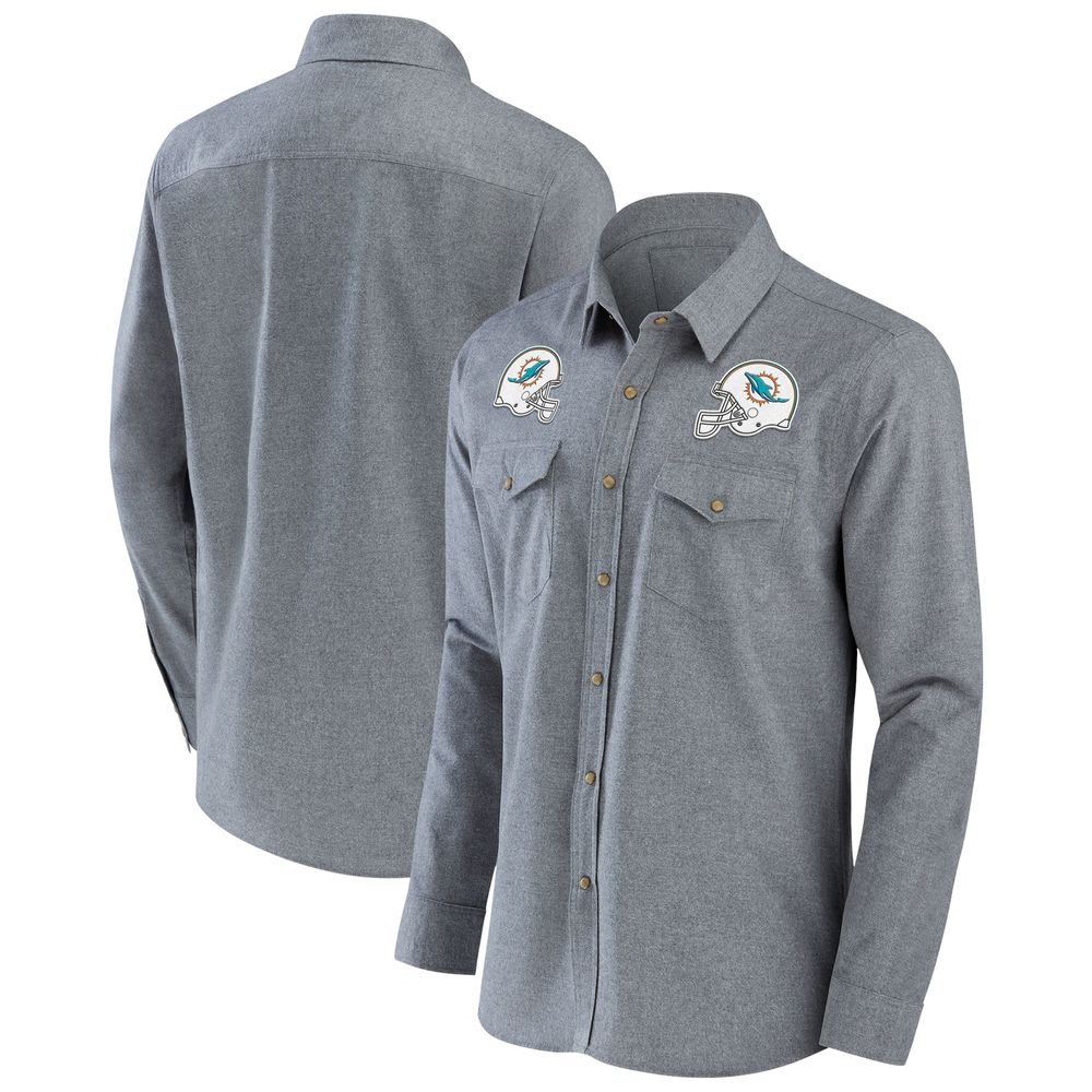 NFL x Darius Rucker Collection by Fanatics Men's NFL x Darius Rucker  Collection by Fanatics Gray Miami Dolphins Chambray Button-Up Long Sleeve  Shirt