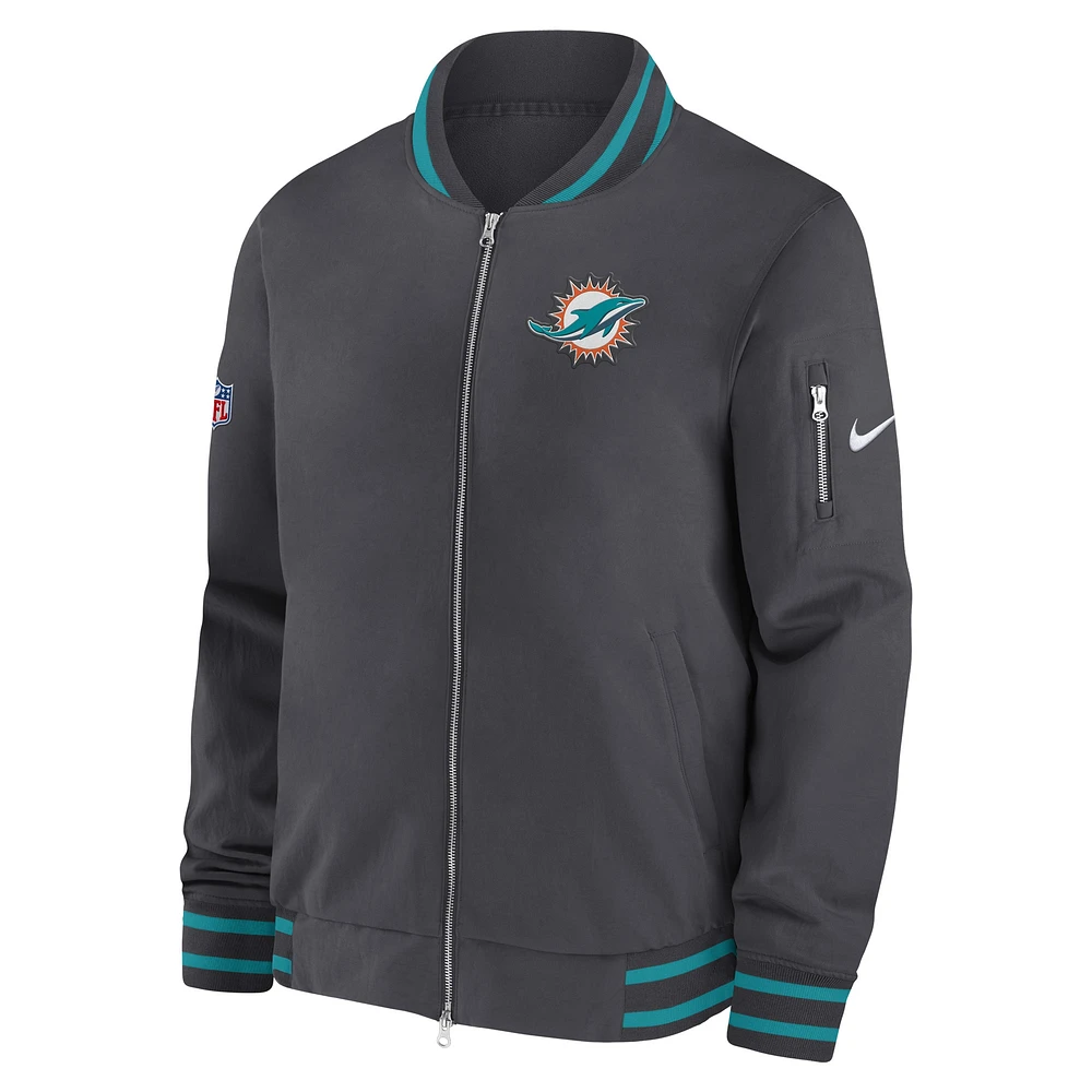 Men's Nike  Anthracite Miami Dolphins Coach Full-Zip Bomber Jacket