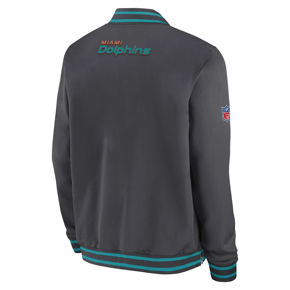 Men's Nike  Anthracite Miami Dolphins Coach Full-Zip Bomber Jacket