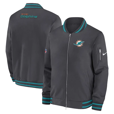 Men's Nike  Anthracite Miami Dolphins Coach Full-Zip Bomber Jacket
