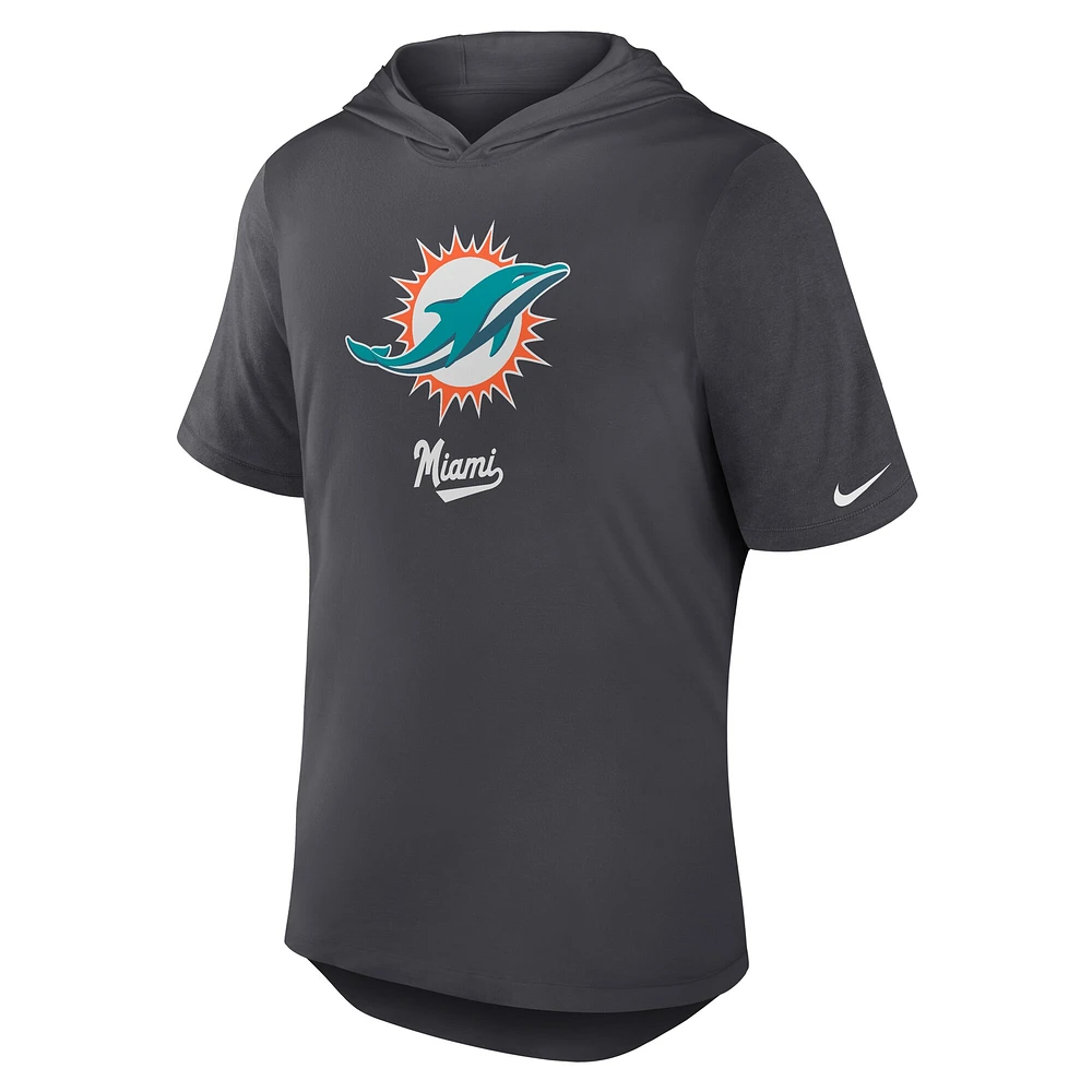T-shirt à capuche Nike Anthracite Miami Dolphins Tri-Blend Performance pour homme