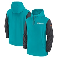 Men's Nike Aqua/Anthracite Miami Dolphins 2024/25 Sideline Pre-Game Player 1/2-Zip Hoodie Jacket