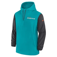 Men's Nike Aqua/Anthracite Miami Dolphins 2024/25 Sideline Pre-Game Player 1/2-Zip Hoodie Jacket