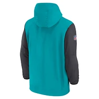 Men's Nike Aqua/Anthracite Miami Dolphins 2024/25 Sideline Pre-Game Player 1/2-Zip Hoodie Jacket