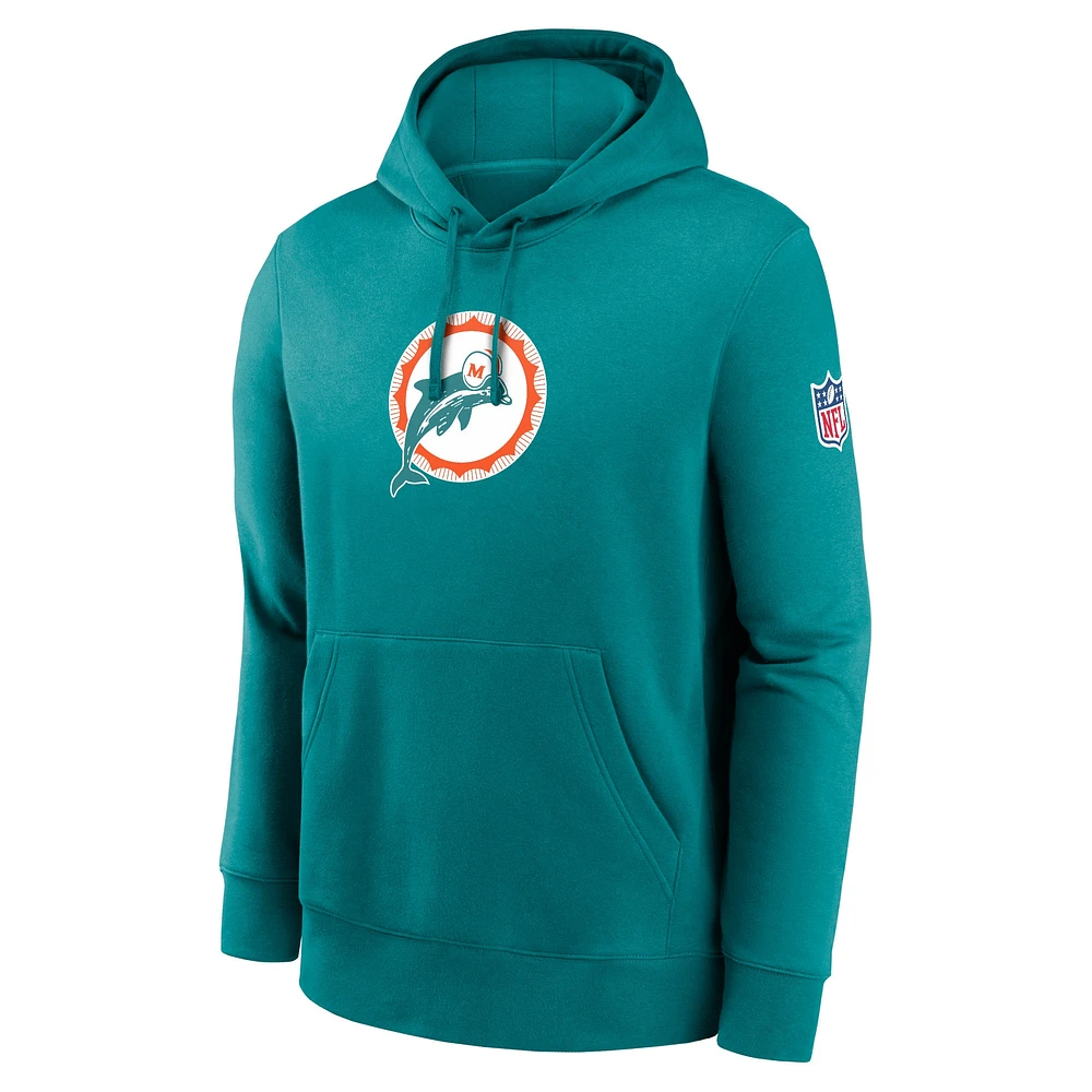 Men's Nike  Aqua Miami Dolphins 2023 Sideline Club Alternate Tri-Blend Pullover Hoodie