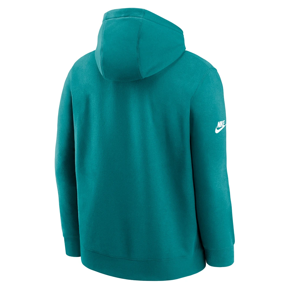 Men's Nike  Aqua Miami Dolphins 2023 Sideline Club Alternate Tri-Blend Pullover Hoodie