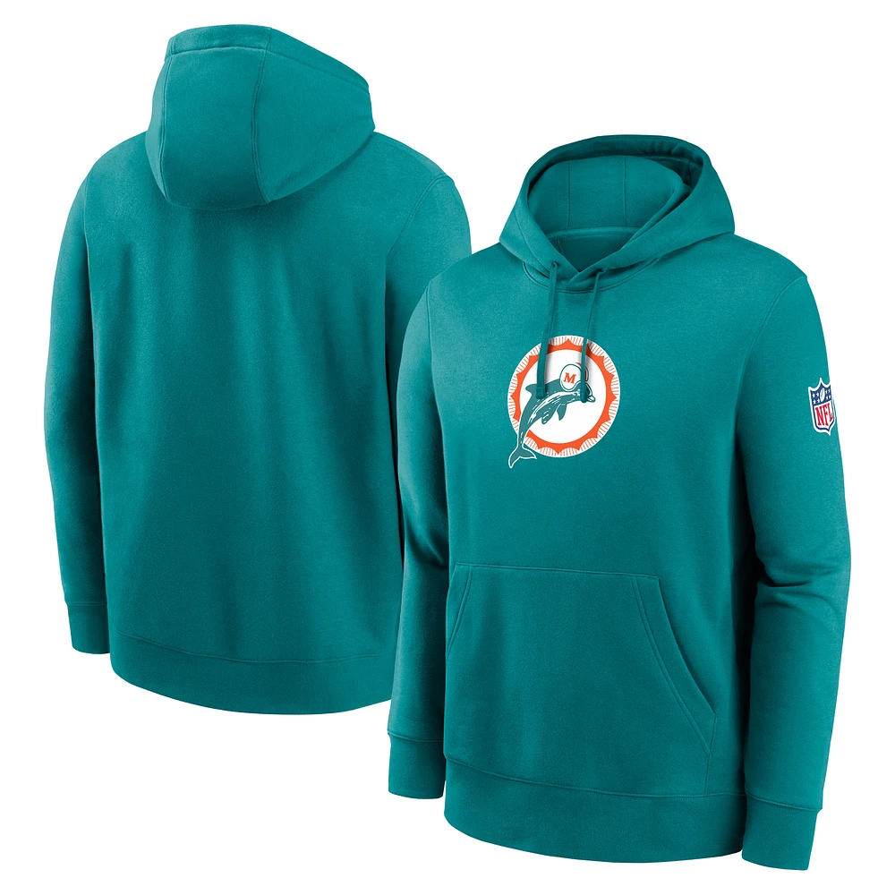 Men's Nike  Aqua Miami Dolphins 2023 Sideline Club Alternate Tri-Blend Pullover Hoodie