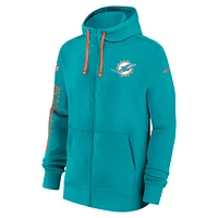 Sweat à capuche entièrement zippé Nike Aqua Miami Dolphins 2024 Sideline Club pour homme