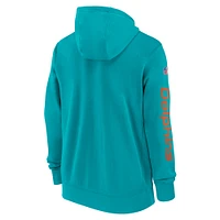 Sweat à capuche entièrement zippé Nike Aqua Miami Dolphins 2024 Sideline Club pour homme