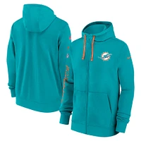 Sweat à capuche entièrement zippé Nike Aqua Miami Dolphins 2024 Sideline Club pour homme