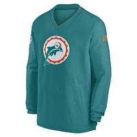 Coupe-vent à manches longues et col en V Nike Aqua Miami Dolphins 2024 Sideline Throwback Logo pour homme