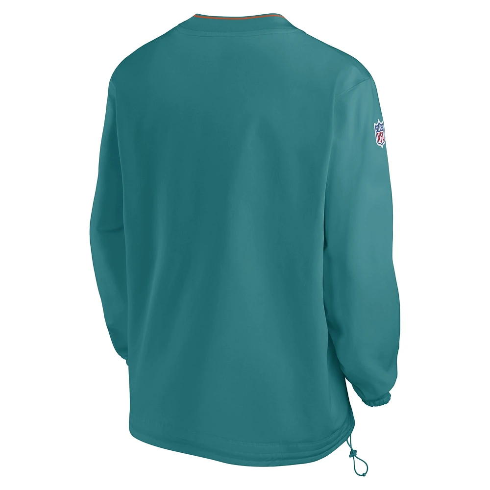 Coupe-vent à manches longues et col en V Nike Aqua Miami Dolphins 2024 Sideline Throwback Logo pour homme