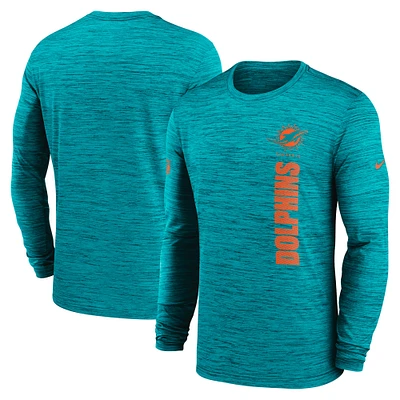 T-shirt à manches longues Nike Aqua Miami Dolphins 2024 Sideline Velocity Performance pour homme