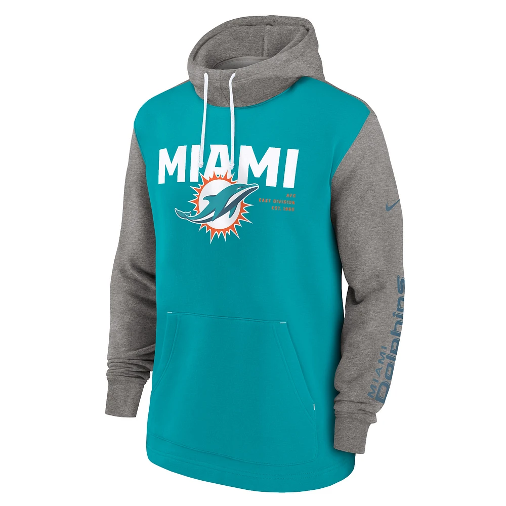 Men's Nike Aqua Miami Dolphins Fashion Color Block Pullover Hoodie