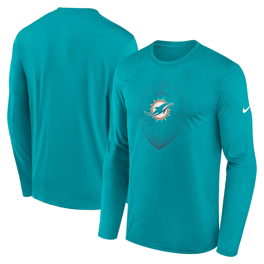 T-shirt à manches longues Nike Aqua Miami Dolphins Legend Icon pour homme