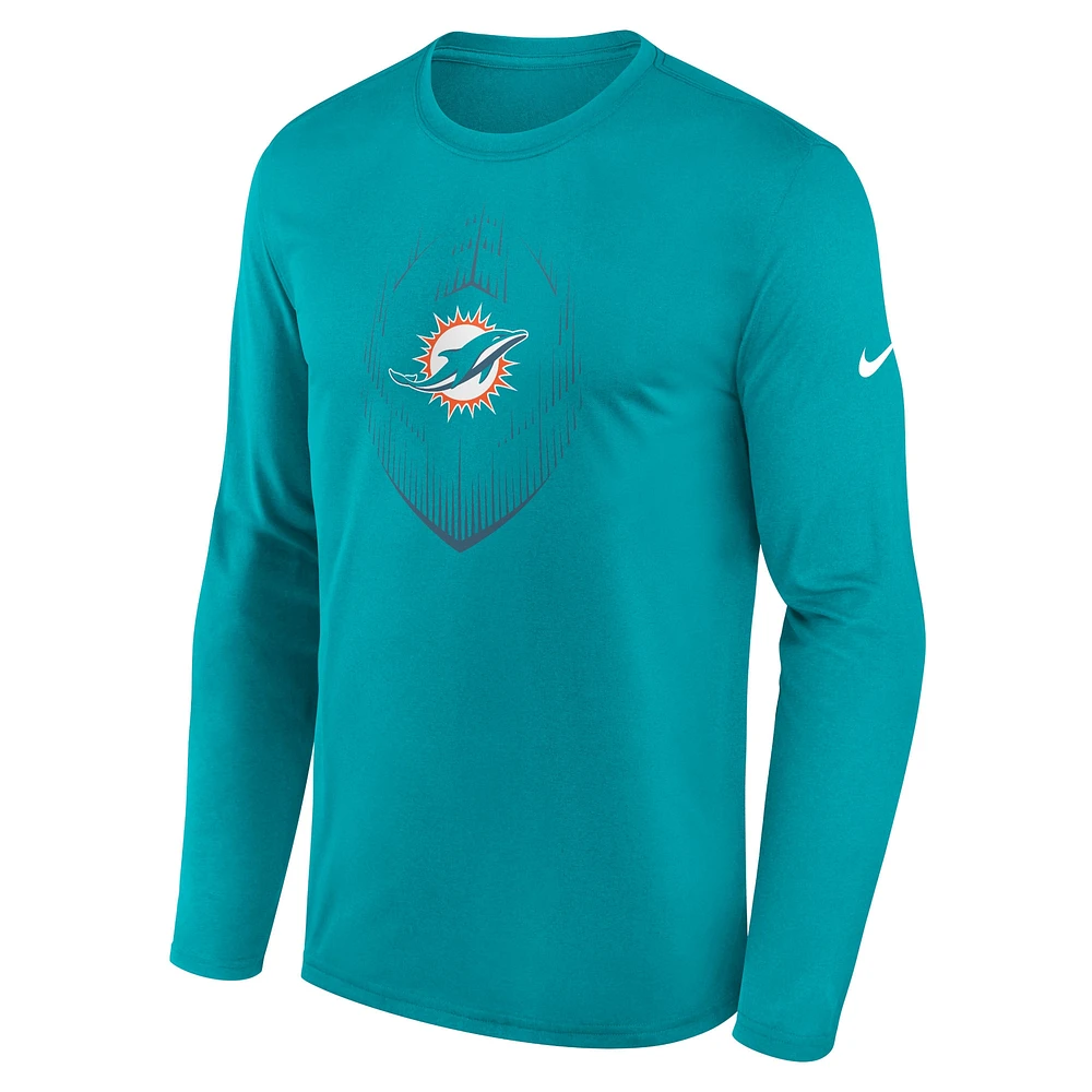 T-shirt à manches longues Nike Aqua Miami Dolphins Legend Icon pour homme