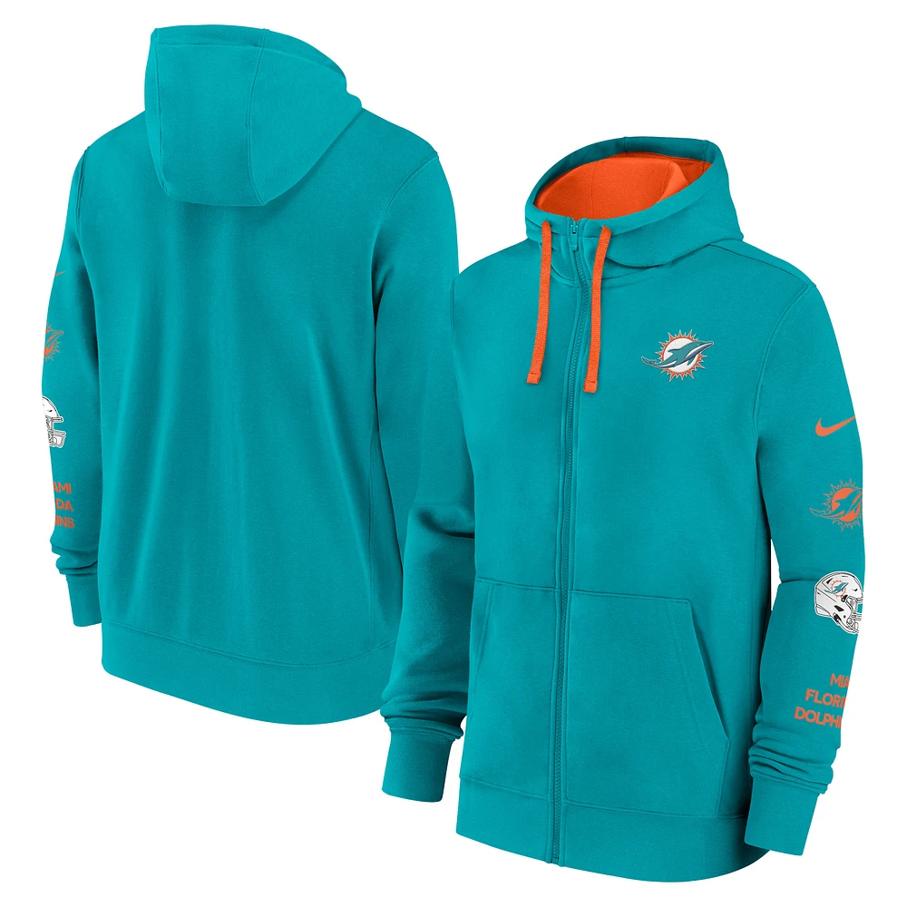 Sweat à capuche zippé Nike Aqua Miami Dolphins Primetime Club pour homme