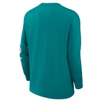 T-shirt à manches longues Nike Aqua Miami Dolphins Rewind Heavy Max 90 avec poche pour homme