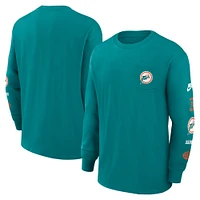 T-shirt à manches longues Nike Aqua Miami Dolphins Rewind Heavy Max 90 avec poche pour homme