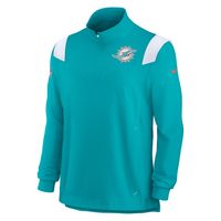 Men's Nike Aqua Miami Dolphins Sideline Coach Chevron Lockup Quarter-Zip Long Sleeve Top