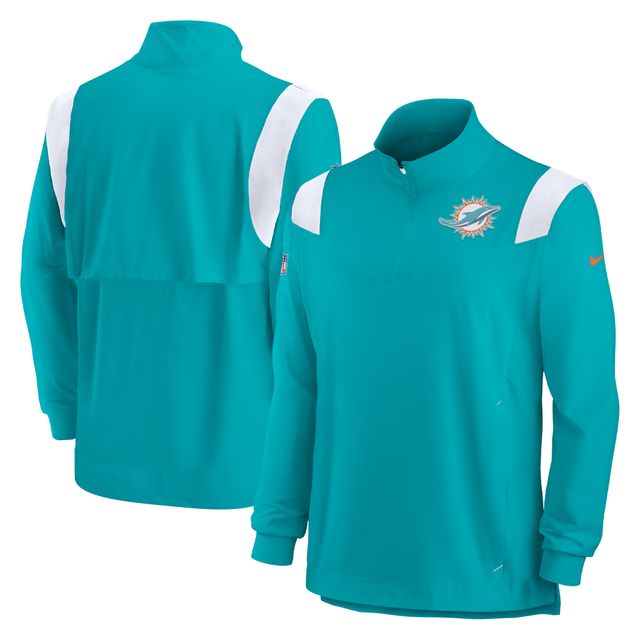 Haut à manches longues et fermeture Éclair quart de finale Nike Aqua Miami Dolphins Sideline Coach Chevron Lockup pour Homme